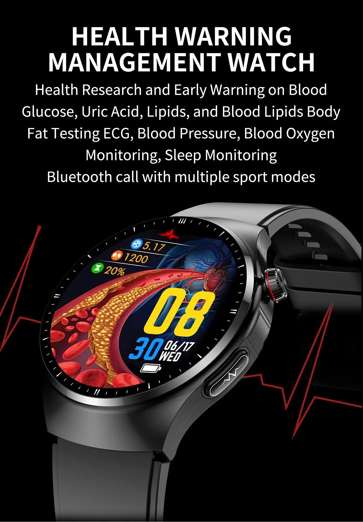 QUANTYVO™ VitalSpectra Round - Advanced Blood Sugar, Uric Acid, BMI & Blood Fat Monitoring